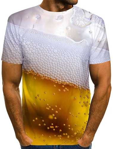  Herren Grafik Bier Hemd T Shirt T-Shirt Kurzarm T-Shirt 3D-Druck Rundhals Hemd Schick & Modern Bequem Große Größen Täglich Ferien Wochenende Schwarz Gelb Rote Sommer Bekleidung S M L XL XXL 3XL