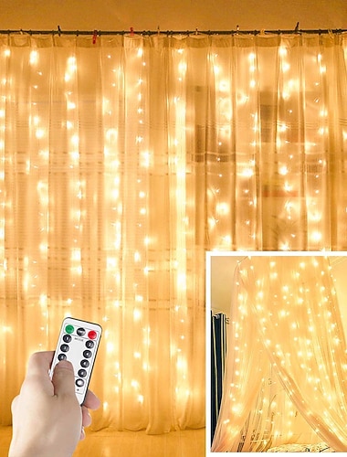  elegante recepção de casamento festa cortina de janela luzes 300 led usb alimentado luzes de corda de fadas com controle remoto ip65 à prova d'água 8 configurações luzes cintilantes para festa de