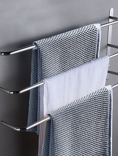  barra de toalha de banheiro cromo multicamadas novo design banho de aço inoxidável 3 hastes toalheiro montado na parede prateado 1 peça