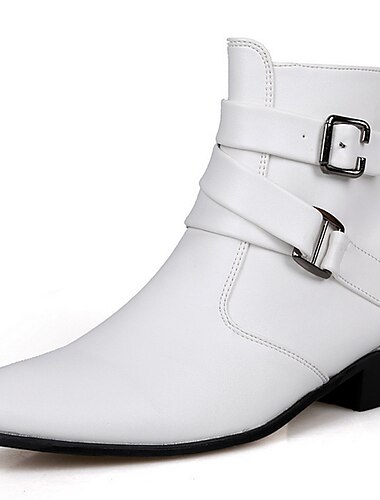  Botines con hebilla blanca para hombre: zapatos de piel sintética elegantes y con estilo para eventos formales, fiestas y cosplay.