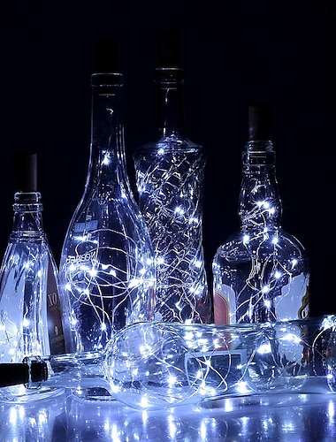  1/2/6/10 stk vinflaske lyssnor 2m 20leds med kork varmhvit multifarge rød blå vanntett julebryllupspynt batterier drevet