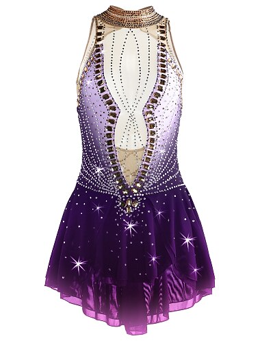  Eiskunstlaufkleid Damen Mädchen Eislaufen Kleider Austattungen Violett Weiß / Weiß Gelb & Gelb Rückenfrei Spandex Mikro-elastisch Ausbildung Eiskunstlaufkleidung Klassisch Kristalle Ärmellos