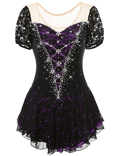  Eiskunstlaufkleid Damen Mädchen Eislaufen Kleider Austattungen Gelb & Gelb Schwarz Dunkellila Rückenfrei Elasthan Elastisches Garn Hochelastisch Ausbildung Wettbewerb Eiskunstlaufkleidung Handgemacht