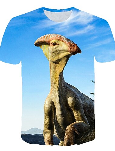  Gutt 3D Dyr Dinosaur T skjorte Kortermet 3D-utskrift Sommer Aktiv Gatemote Kul Barn Baby 3-12 år Skole utendørs