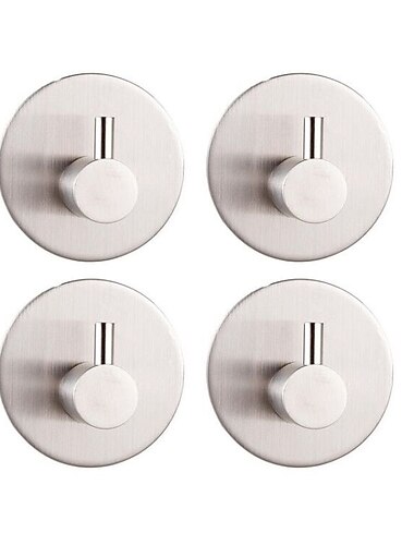 4pcs Wall Hooks Self-adhesive Durable 304 Stainless Steel Wall Hangers Waterproof Rustproof for Kitchen Bathrooms 3M
