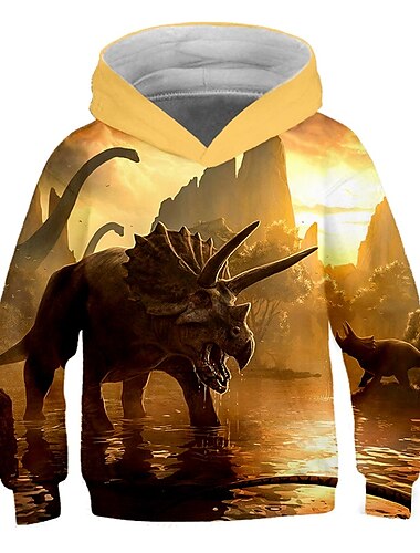  Děti Batole Chlapecké Mikinky Dlouhý rukáv Dinosaurus Fantastická zvířata 3D tisk Barevné bloky Zvíře Bílá Vodní modrá Žlutá Děti Topy Aktivní Šik ven Den dětí 2-12 let