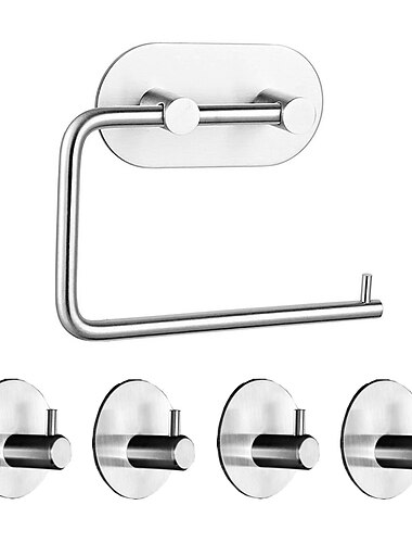  Selbstklebender Toilettenpapierhalter und 4-teiliges Kleiderhaken-Edelstahl-Badezimmer-Accessoire-Set zur Wandmontage