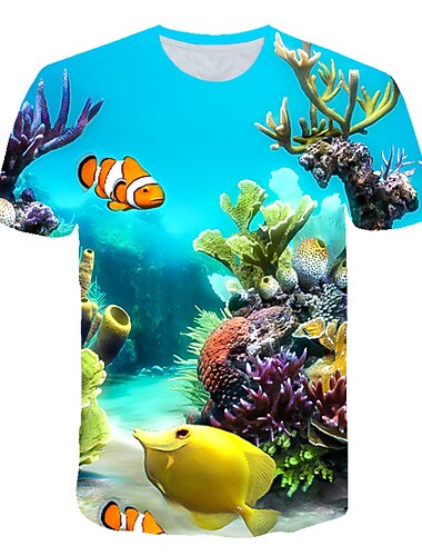  Barnens Dag Pojkar 3D Haj 3D-utskrift Fisk T-shirt Kortärmad Sommar Aktiv söt stil Streetwear Barn Småbarn 2-12 år