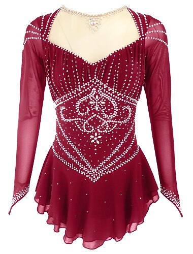  Sukienka łyżwiarska Damskie Dla dziewczynek Bruslení Sukienka Stroje Czarny Żółty Ciemnoczerwony Otwórz Wróć Spandeks Rozciągliwa włóczka Wysoka elastyczność Szkolenie Odzież łyżwiarska Solidne