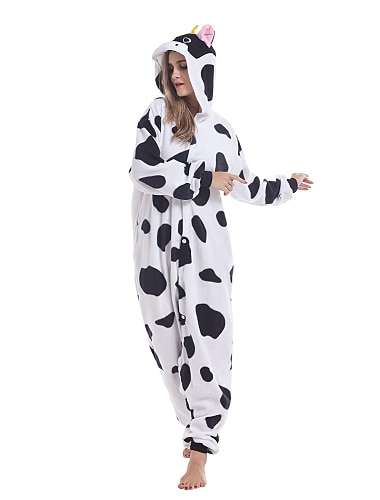  Adults' Kigurumi Pajamas Nightwear Camouflage Milk Cow Animal Patchwork Onesie Pajamas Pajamas Funny Costume Polar Fleece Cosplay For Men and Women Christmas Animal Sleepwear Cartoon