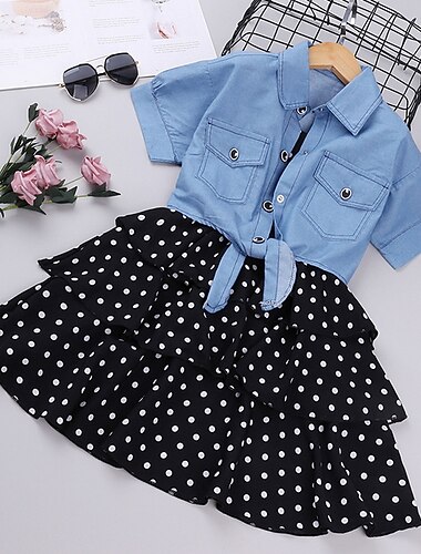  Girls' 3D Polka Dot Clothing Set Short Sleeve Basic Kids