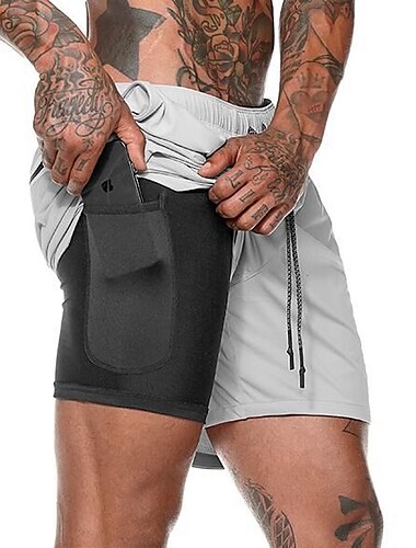  Herren Sport im Freien Sportlich Atmungsaktiv Schnelltrocknend Feuchtigkeitsableitend 2 in 1 mit handytasche Futter Einfarbig Sportkleidung Dunkelgrau Schwarz Dehnbar