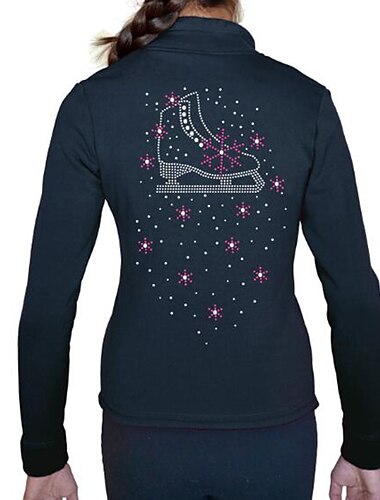  Fleecejacke fürs Eiskunstlaufen Damen Mädchen Eislaufen Jacke Austattungen Oberteile Schwarz Elasthan Hochelastisch Ausbildung Praxis Professionell Eiskunstlaufkleidung Handgemacht Kristalle Langarm