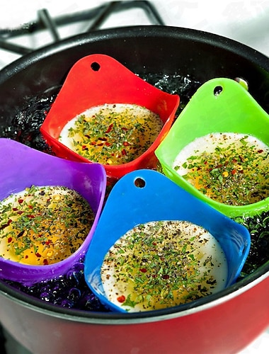  4pcs / set de silicona huevo poacher cook poach pods pan molde herramienta de cocina para hornear taza escalfado