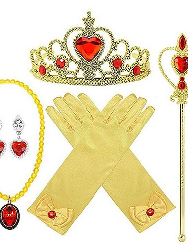  Prinzessin Handschuhe Krone Outfits Cosplay Urlaubskleid Film Cosplay for Mädchen Kinder Karneval Maskerade