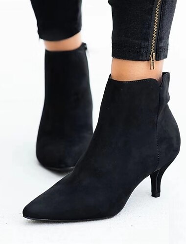  bottines en simili-suède noir pour femmes avec bout pointu et talon chaton - chaussures élégantes décontractées et de soirée pour le bureau et les événements spéciaux