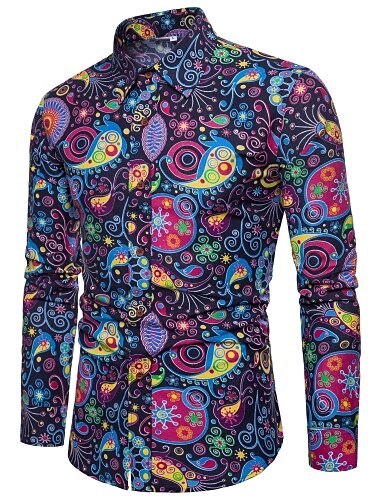  Herren Paisley-Muster Stammes Hemd Boho-Shirt Knopfhemd Langarm Vintage Modisch Strassenmode Täglich Festtage Strand Frühling Sommer Herbst Winter Kragen Quadratischer Ausschnitt Bedruckt Gelb Rote
