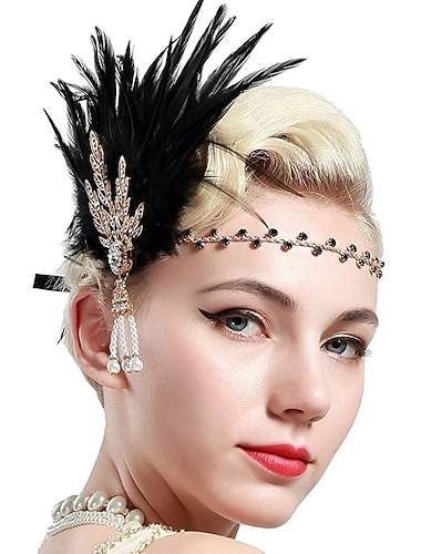  Accessoire ancien Années Folles Années 1920 Serre Tête Flapper Charleston Invité au mariage Plume Déguisement Femmes Noël Halloween Carnaval Vacances Fête / Soirée Mascarade Adulte accessoire Toutes