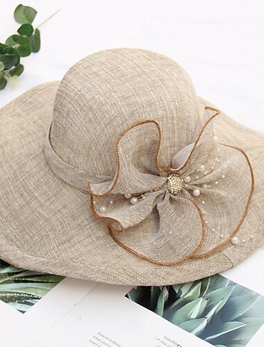  Hüte Kopfbedeckung Tüll Imitation Perlen Bucket Hat Strohhut Sonnenschirm Hochzeit Outdoor Melbourne Cup Mode Vintage Stil Mit Schleife Imitation Perlen Kopfstück Derby Hüte Renntag-Kleid 2025