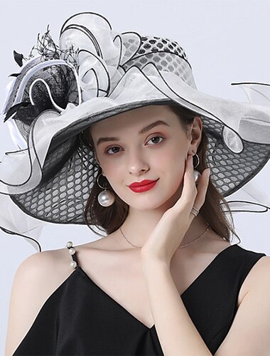  Hatut Päänpeite Tylli Organza Ämpäri Hattu Jousihattu Aurinkohattu Hääulkona Hevoskilpailu Naisten Päivä Melbourne Cup Muoti Vintage Tyyli jossa On Kukka-Koristeet jotka tekevät vaikutuksen