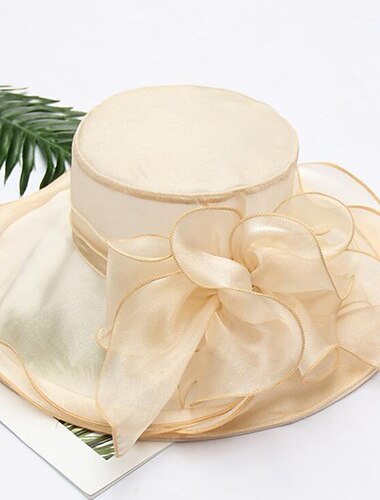  hattuja pään päälliset tulleja organzakangasta ämpärihattu olkihattu aurinkohattu häät ulkona ystävänpäivä hevoskilpailut muoti vintage-tyyli jossa on nauhapitsi kukkapäähine puku joka tekee