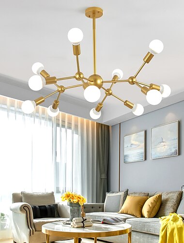  12 Glühbirnen 90cm Kronleuchter Sputnik hellgold schwarz lackiert Oberflächen Cluster Design Metall 60w Deckenleuchte für Wohnzimmer Glühbirne nicht enthalten
