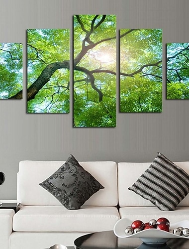  5 paneles de arte de pared, impresiones en lienzo, carteles, pintura, obra de arte, imagen, bosque verde, sol, decoración moderna para el hogar, lienzo enrollado con marco estirado
