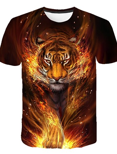  Chico 3D Animal Tigre Camiseta Manga Corta Impresión 3D Verano Ropa de calle Fresco Poliéster Niños 3-12 años Escuela Exterior Diario