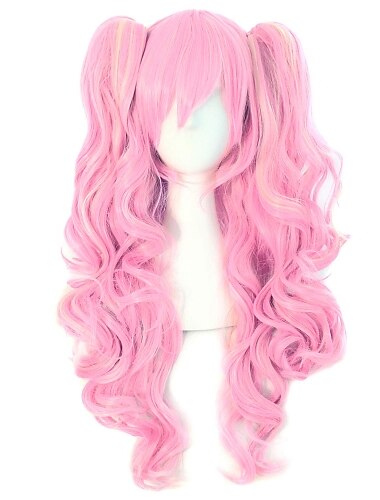  Paardenstaart pruik roze pruik cosplay pruik synthetische pruik krullende body wave asymmetrische pruik lange roze synthetische haren 30 inch vrouwen roze Halloween pruiken