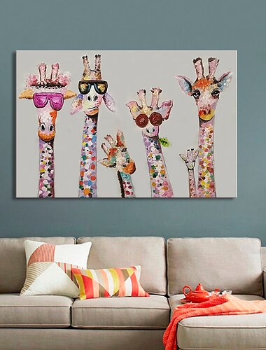  vivero pintura al óleo hecho a mano pintado a mano arte de la pared dibujos animados jirafa colorida animal decoración del hogar decoración lienzo enrollado sin marco sin estirar