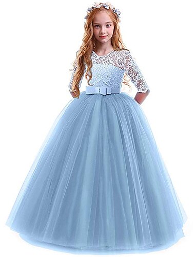  Weihnachten Mode Party Blumenmädchenkleid Abschlussballkleid T-Shirt Ärmel Prinzessin Einfarbig Mädchen Weihnachten Karneval Kindertag Party / Abend Abschlussball Kinder Teenager Kleid