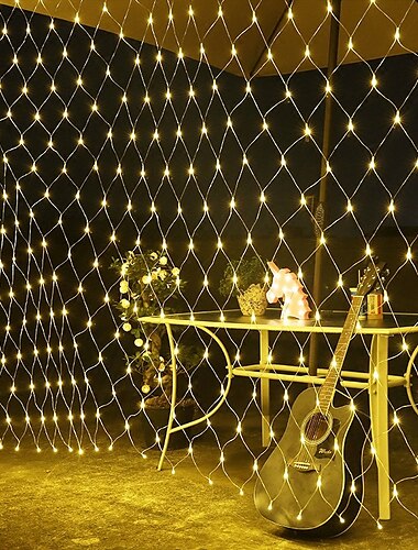  مصابيح شبكية LED مقاس 1.5 × 1.5 متر، مصابيح خيطية خارجية مقاومة للماء، أضواء ستائرية خيالية متعددة الألوان لعيد الميلاد وحفلات الزفاف والحديقة وديكور العطلات