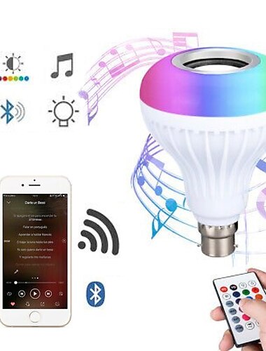  bluetooth лампочка динамик 12 Вт умный светодиодный музыка играть лампы e27 e26 b22 basecolorfulwireless rgb светодиодные лампочки с 24 клавишами дистанционного управления для украшения бара дома ktv