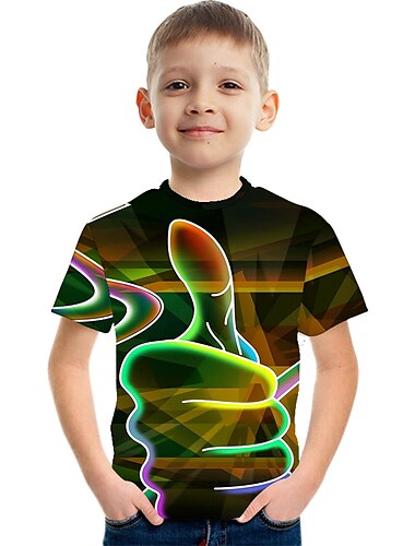  Barn Gutt Barnas Dag T skjorte T-skjorte Kortermet Grønn Hvit Regnbue 3D-utskrift 3D Print Fargeblokk 3D Unisex Trykt mønster Grunnleggende Fritid Gatemote Sport 2-12 år / Sommer