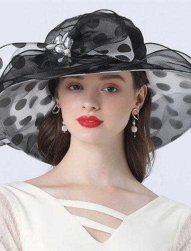  Hatter Hodeplagg Tyll Organza Bøttehatt Stråhatt Solhatt Bryllup Utendørs Melbourne Cup Motefashion Vintage Stil Med Sløyfeblomst Hodepryd Hodeplagg å imponere Hatter Race Day Dress