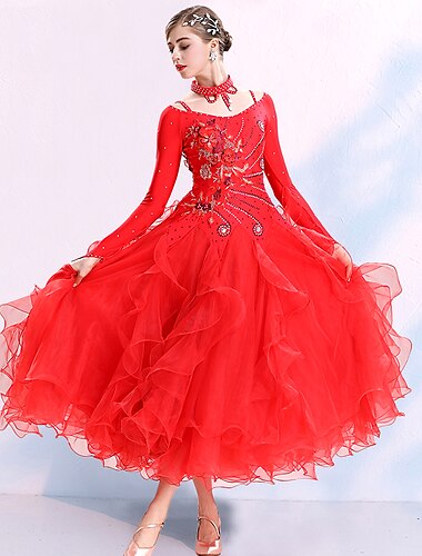  Für den Ballsaal Kleid Stickerei Kombination Kristalle / Strass Damen Ausbildung Leistung Langarm Elasthan Organza