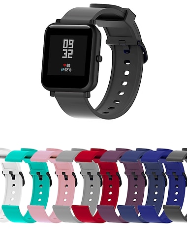 Ремешок для часов для Amazfit GTS 4,4mini, 3,2,2mini, 2e, GTR 42mm, Bip U Pro, U, 3 Pro, 3, S lite, S, lite силиконовый Замена Ремень Мягкость Дышащий Классическая застежка Браслет