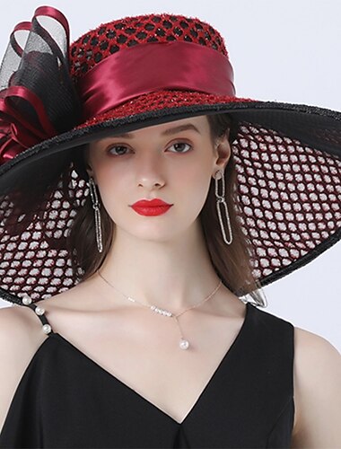  Hatte Hovedbeklædning Tulle Organza Bucket Hat Sol Hat Bryllup Kentucky Hestevæddeløb Damernes Dag Mode Vintage Stil Med Sløjfe Blomst Hovedbeklædning Hovedbeklædning til at imponere Race Day Dress