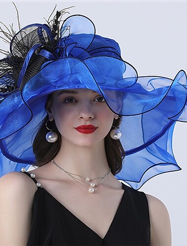  Tulle Hat Mode Vintage Stil Elegant Luksus Organza Hatte Hovedbeklædning med Sløjfe Blomster Trim 1 PC Bryllup Hestevæddeløb Melbourne Cup Ladies Day Hovedbeklædning kjole til at imponere Race Day