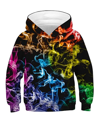  Gutt 3D 3D Hettegenser og sweatshirt Langermet 3D-utskrift Aktiv Grunnleggende Barn