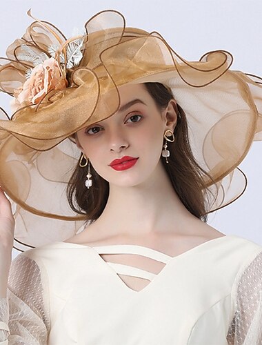 Cappelli Copricapi Cappello a Secchiello di Tulle Organza Cappello di Paglia Cappello da Sole Matrimonio All'aperto Melbourne Cup Cocktail Royal Ascot Moda Stile Vintage Con Fiocchetto Fiore   Cappelli Copricapi Cappello a Secchiello di Tulle Organza Cappello di Paglia Cappello da Sole Matrimonio All'aperto Melbourne Cup Cocktail Royal Ascot Moda Stile Vintage Con Fiocchetto Fiore