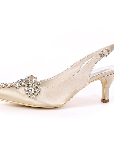 Zapatos de tacón beige con tira trasera y adorno de cristal para mujer: elegantes zapatos de boda y de noche.
