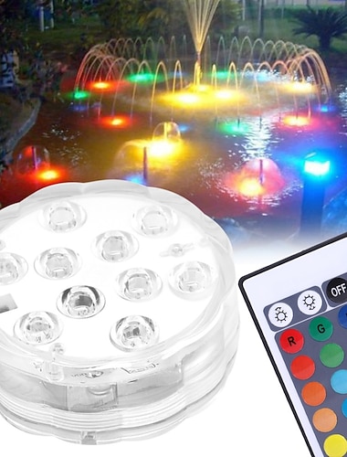  10 LED Submersible Lights Remote Controlled RGB Changing Underwater Waterproof Lights for Swimming Pool Fountain Aquarium Vase Hot Tub Bathtub Party Decor Lighting 1PCS