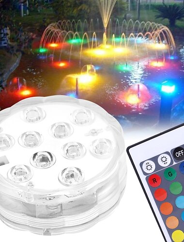  10 LED Submersible Lights Remote Controlled RGB Changing Underwater Waterproof Lights for Swimming Pool Fountain Aquarium Vase Hot Tub Bathtub Party Decor Lighting 1PCS