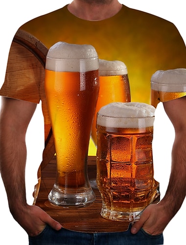  Voor heren Overhemd T-shirt Kleurenblok 3D Bier Ronde hals Geel Donkergroen Groen Regenboog Grote maten Uitgaan Weekend Korte mouw Kleding Basic
