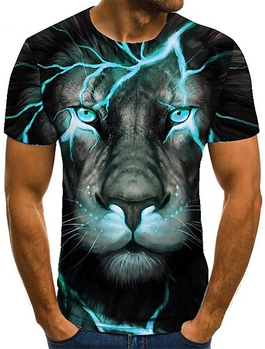  男性用 グラフィック 動物 ライオン Tシャツ 面白いTシャツ 半袖 Tシャツ 3Dプリント クルーネック シャツ ストリートファッション 誇張された 日常 カジュアル 祝日 ブラック ルビーレッド パープル 夏 衣類 プラスサイズ S M L XL 2XL 3XL 4XL