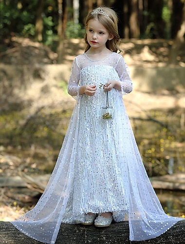  Princesse Conte de Fée Elsa Reine des Neiges Robe Robe de demoiselle d'honneur Fille Cosplay de Film Robes robe de vacances Blanche Rose Bleu Noël Mascarade Mariage robe demoiselle d honneur