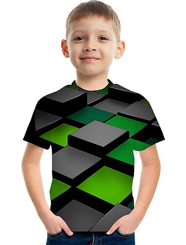  Pojkar 3D Färgblock Regnbåge 3D Print T-shirt Kortärmad 3D-tryck Sommar Sport Streetwear Grundläggande Barn