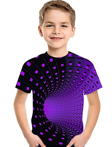  Chlapecké 3D Geometrický Barevné bloky 3D tisk Tričko Košilky Krátký rukáv 3D tisk Léto Aktivní Sportovní Šik ven Děti Batole
