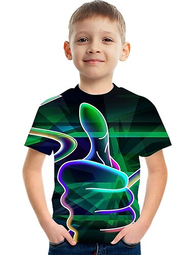  Kinder Jungen Kindertag T-Shirt Kurzarm Grün Weiß Regenbogen 3D-Druck 3D-Druck Farbblock 3D Unisex Bedruckt Grundlegend Alltag Strassenmode Sport 2-12 Jahre / Sommer